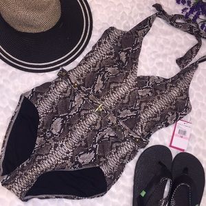 Vince Camuto Sexy Wrap Python Belted Swimsuit 10